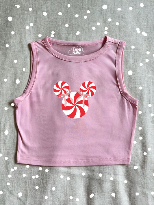 Pink Candy Cane Swirl Crop Tank