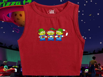 Christmas Space Aliens Crop Tank